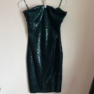 Express Strapless Dark Green Sequin Dress